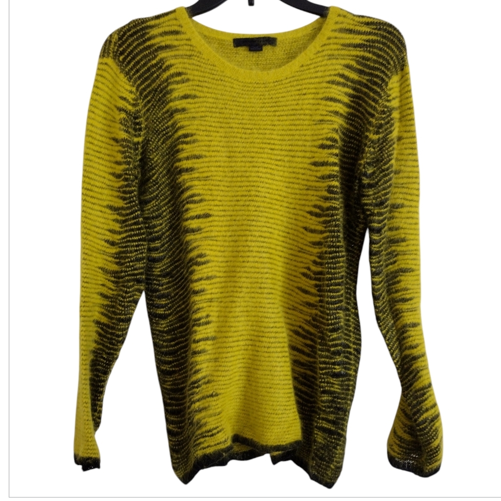 Alexander Wang golden metallic yellow black fuzzy wool angora sweater medium
